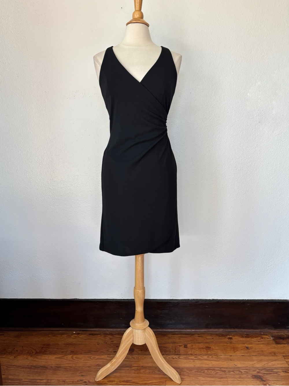 Vintage Late 90s Y2K Classic Black Wrap-Style Sleeveless Old Money Office Siren